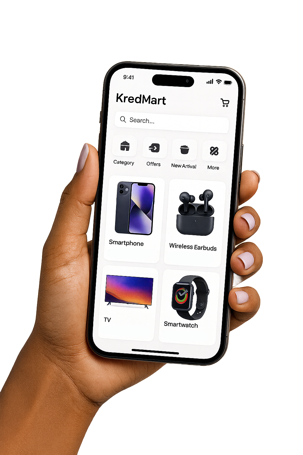 KredMart mobile app showing wallet credit shopping screen